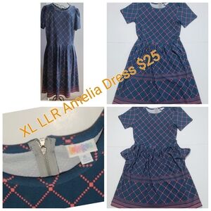 LuLaRoe Navy and Coral Amelia Dress